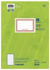 Ursus Basic Ringbuchblock - A4, 100 Blatt, 70 g/qm, kariert Ringbuchblock A4 kariert 70 g/qm