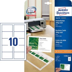 Avery Zweckform® C32011-10 Superior Visitenkarten, 85 x 54 mm, einseitig beschichtet - matt, 10 Blatt/100 Stück
