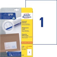 Avery Zweckform® 6119 Universal-Etiketten ultragrip - 210 x 297 mm, weiß, 30 Etiketten, permanent