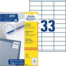Avery Zweckform® 3421 Universal-Etiketten ultragrip - 70 x 25,4 mm, weiß, 3.300 Etiketten, permanent