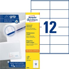 Avery Zweckform® 3424 Universal-Etiketten ultragrip - 105 x 48 mm, weiß, 1.200 Etiketten, permanent