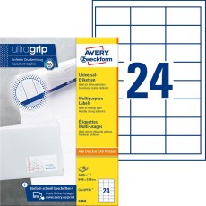 Avery Zweckform® 3658 Universal-Etiketten ultragrip - 64,6 x 33,8 mm, weiß, 2.400 Etiketten, permanent