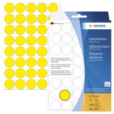 Herma 2251 Vielzwecketiketten - gelb, Ø 19 mm, matt, Trägerpapier perforiert, 1280 Stück ø 19 mm