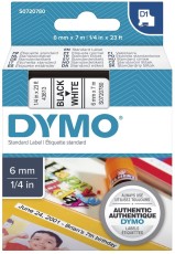 Dymo® Schriftband D1 Kunststoff - laminiert, 7 m x 6 mm, Schwarz/Weiß Schriftband Standardetikett
