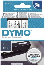 Dymo® Schriftband D1 Kunststoff - laminiert, 7 m x 9 mm, Schwarz/Weiß Schriftband Standardetikett