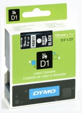 Dymo® Schriftband D1 Kunststoff - laminiert, 7 m x 19 mm, Weiß/Schwarz Schriftband Standardetikett