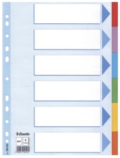Esselte Register - blanko, Karton, A4, 6 Blatt, weiß, farbige Taben volldeckend Register A4 blanko