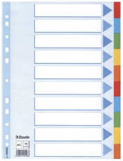 Esselte Register - blanko, Karton, A4, 10 Blatt, weiß, farbige Taben volldeckend Register A4 blanko
