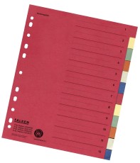 Falken Zahlenregister - 1-12, Karton farbig, A4, 6 Farben, gelocht mit Orgadruck volldeckend blanko