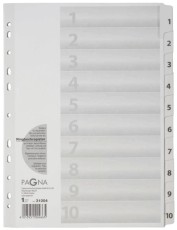 Pagna® Zahlenregister - 1 - 10, Karton, A4, 10 Blatt, weiß volldeckend Register A4 1-10 225 mm