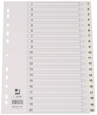 Q-Connect® Zahlenregister - 1 - 20, PP, A4, 20 Blatt, weiß volldeckend Register A4 1-20 225 mm