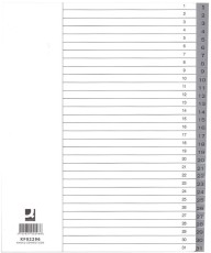 Q-Connect® Zahlenregister - 1 - 31, PP, A4 Überbreite, 31 Blatt, grau volldeckend Register 1-31