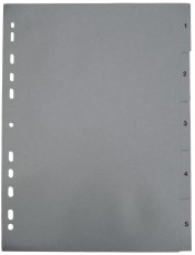 Zahlenregister - 1 - 5, PP, A4, 5 Blatt, grau volldeckend Register A4 5 Blatt, Taben 1-5 5 Blatt