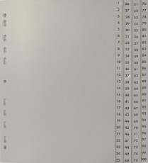 Zahlenregister - 1 - 100, PP, A4, 100 Blatt, 4 Abläufe, grau volldeckend Register A4 225 mm