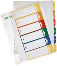 Leitz 1292 Zahlenregister - PP, blanko, bedruckbar, A4 Überbreite, 6 Blatt, farbig volldeckend 1-6