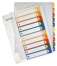 Leitz 1293 Zahlenregister - PP, blanko, bedruckbar, A4 Überbreite, 10 Blatt, farbig volldeckend