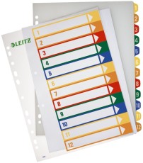 Leitz 1294 Zahlenregister - PP, blanko, bedruckbar, A4 Überbreite, 12 Blatt, farbig volldeckend