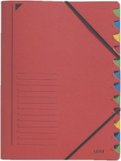Leitz 3912 Ordnungsmappe - 12 Fächer, A4, Pendarec-Karton (RC), 430 g/qm, rot Ordnungsmappe 12 rot