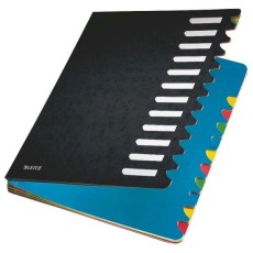 Leitz 5912 Deskorganizer Color 1-12 - 12 Fächer, Pendarec-Karton (RC), schwarz Ordnungsmappe 12 A4