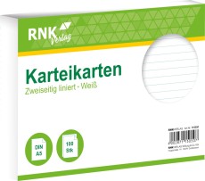 RNK Verlag Karteikarten - DIN A5, liniert, weiß, 100 Karten mit Kopflinie Karteikarten A5 quer
