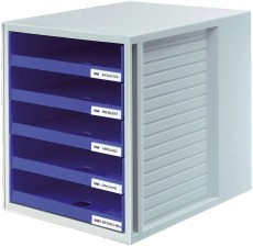 HAN Schublabdenbox SCHRANK-SET - A4/C4, 5 offene Schubladen, lichtgrau/blau Schubladenbox A4/C4 5