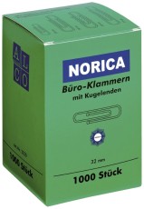 NORICA Büroklammern mit Kugelenden - 32 mm glatt, verzinkt, 1.000 Stück Büroklammer 32 mm glatt