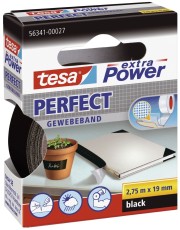 tesa® Gewebeklebeband extra Power Perfect - 2,75 m x 19 mm, schwarz Gewebeband 19 mm x 2,75 m
