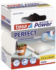 tesa® Gewebeklebeband extra Power Perfect - 2,75 m x 38 mm, weiß Gewebeband 38 mm x 2,75 m weiß