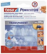 tesa® Powerstrips® Deco-Haken - ablösbar, Tragfähigkeit 200 g, transparent Haken 200 g 30 mm