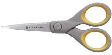 WESTCOTT Schere Titanium Super, rostfrei, abgerundet, gerade, asymmetrisch, grau/gelb, 13cm Schere