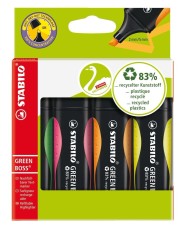 STABILO® Umweltfreundlicher Textmarker - GREEN BOSS - 4er Pack - grün, rosa, orange, gelb 2 + 5 mm