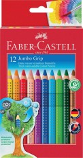 FABER-CASTELL Buntstift Jumbo GRIP - 12 Farben sortiert und Spitzer, Kartonetui Farbstiftetui weich