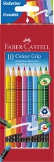 FABER-CASTELL Buntstift Colour GRIP Radierbare - 10 Farben sortiert mit Radiergummi, Kartonetui 3 mm
