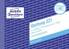 Avery Zweckform® 321 Quittung inkl. MwSt. - A6 quer, MP, BL, fälschungssicher, 2 x 50 Blatt, weiß