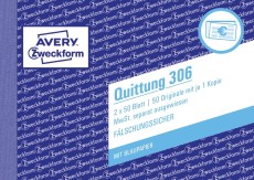 Avery Zweckform® 306 Quittung MwSt. separat ausgewiesen - A6 quer, MP, BL, fälschungssicher, 2x 50 Blatt, weiß
