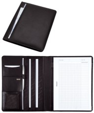Alassio® Konferenzmappe CREMONA - A4, Echt Leder, schwarz inkl. A4 Block Schreibmappe Nappaleder