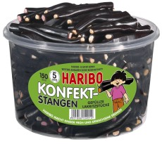 Haribo Lakritzprodukte - Konfekt-Stangen, 150 Stück Fruchtgummi Lakritz-Konfektstangen 150 Stück