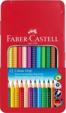 FABER-CASTELL Buntstift Colour GRIP - 12 Farben, Metalletui ergonomische Dreikantform mit Namensfeld