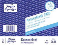Avery Zweckform® 2835 Kassenblock, Kompaktblock, fortlaufend nummeriert, 2 x 50 Blatt, weiß weiß