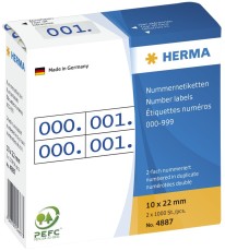 Herma 4887 Nummernetiketten doppelt selbstklebend 10x22 mm Aufdruck blau Nummernetiketten 10 x 22 mm