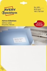 Avery Zweckform® 3351 Adress-Etiketten für Schreibmaschine (Papier matt, 80 Etiketten, 148 x 103 mm) 20 Blatt weiß