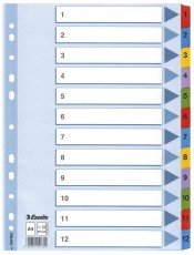 Esselte Zahlenregister - 1-12, Karton, A4, 12 Blatt, weiß, farbige Taben volldeckend Register A4