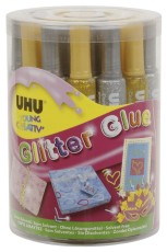 UHU® Young Creativ Glitter Glue ORIGINAL - 24 Tuben à 76 g,16 x gold+ 8 x silber Glitterglue