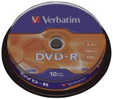 Verbatim DVD-R 4.7GB/120Min 16x, Sp.10 DVD-RW 4.7GB/120Min 16-fach Spindel 10 Stück