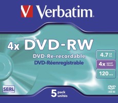 Verbatim DVD-RW Matt Silver 4x DVD-RW 4.7GB/120Min 4-fach Jewelcase 5 Stück