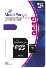 MediaRange Micro SDXC Speicherkarte 64GB Klasse 10 mit SD-Karten Adapter Speicherkarte 64 GB 15 MB/s