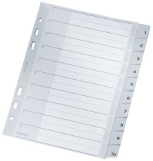 Leitz 1285 Zahlenregister - 1-10, PP, A5, PP, 10 Blatt, grau volldeckend Register A5 1-10 6-fach