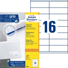 Avery Zweckform® 3423 Universal-Etiketten ultragrip - 105 x 35 mm, weiß, 1.600 Etiketten, permanent