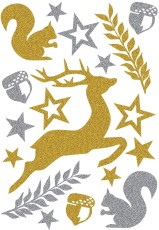 Herma 3729 Sticker MAGIC Waldtiere, glittery Weihnachtsetiketten Waldtiere gold, silber 18 Stück