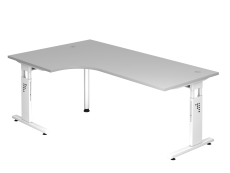 Winkeltisch C-Fuß 200x120cm 90°Grau/Weiß